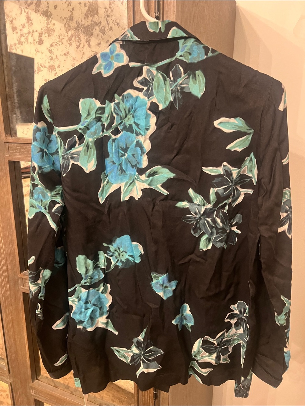 The Kooples Black Button-Down Blouse with Teal Floral Print - Picture 4 of 5